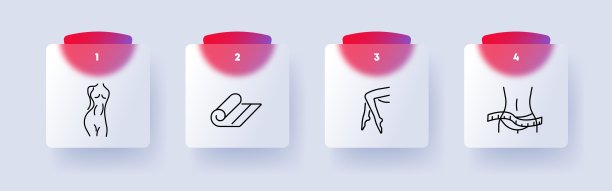 女性美容集图标。美女身材，脱毛，脱毛条，梳子，垫子，美容，编号。自我照顾的概念。Glassmorphism风格。图片下载