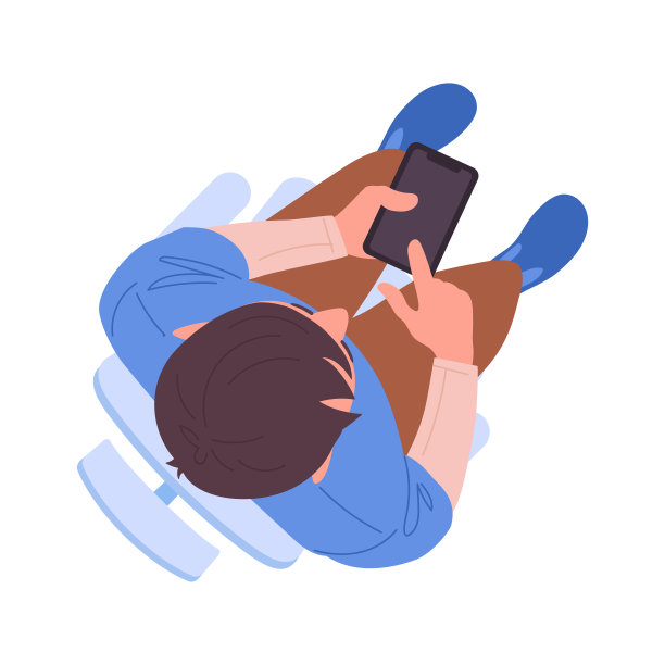 男子坐在椅子上。男性角色俯视图，男人在他的智能手机上的俯视图扁平矢量插图。卡通人物俯视图图片下载