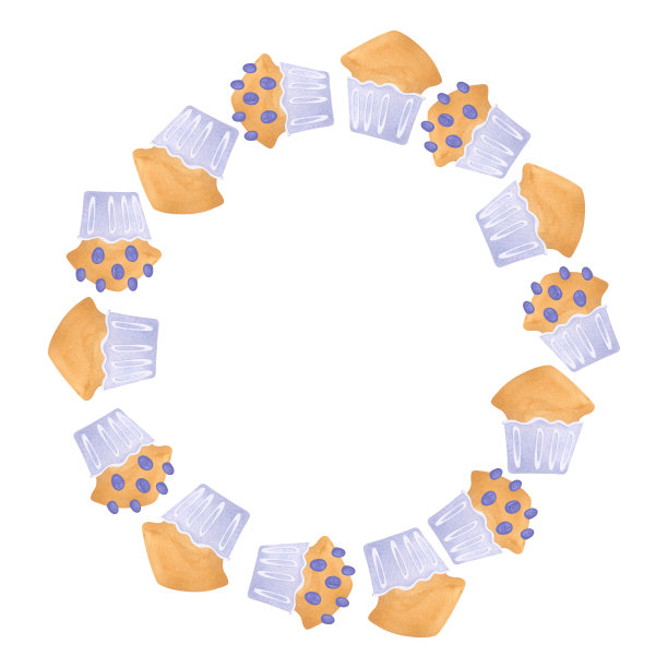 深花纸杯蛋糕花环。茶话会的装饰。孤立的水彩插图在白色背景的菜单设计。图片下载