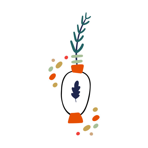 扁平风格秋季设计：手绘水果花瓶装饰矢量素材，适用于明信片、纺织品、网站图片下载