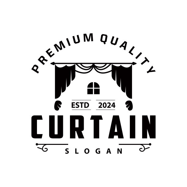 简单的家居装饰窗帘标志模板插图图片下载