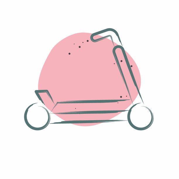 图标踢滑板车。与滑冰有关的符号。色斑样式。简单的设计说明图片下载