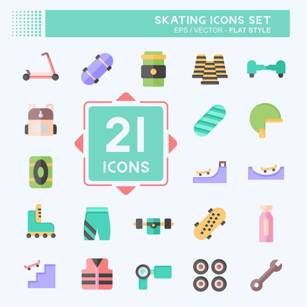 图标集滑冰。与运动有关的符号。平的风格。简单的设计说明图片下载