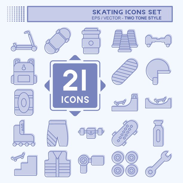 图标集滑冰。与运动有关的符号。双音风格。简单的设计说明图片下载