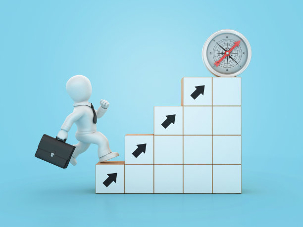 三维指南针与箭头块和卡通商务人士图片下载