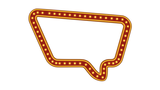 红色箭头讲话泡沫金边框光辉光复古广告标志在白色背景。三维渲染图片下载