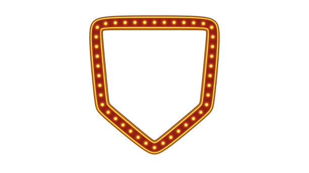 红色框架金边框光辉光在白色背景上复古广告标志。三维渲染图片下载