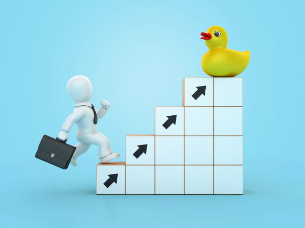 3D鸭子与箭头块和卡通商务人士图片下载