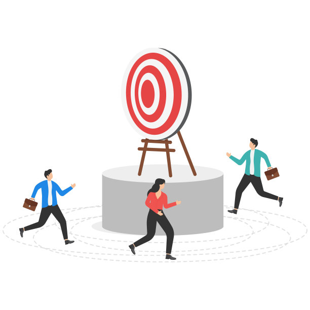 商人围着目标跑。现代矢量插图在平面风格图片下载