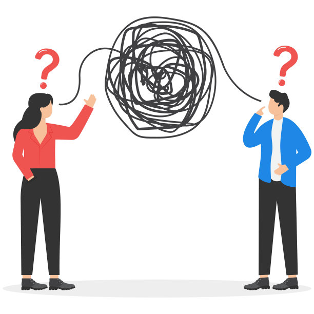 商人和女人在相互理解上有困难。沟通问题。误解在工作中造成混乱，传达不明确的信息。矢量插图。图片下载