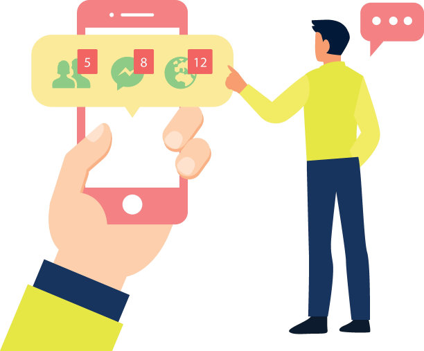 男孩指着智能手机上的通知。图片下载