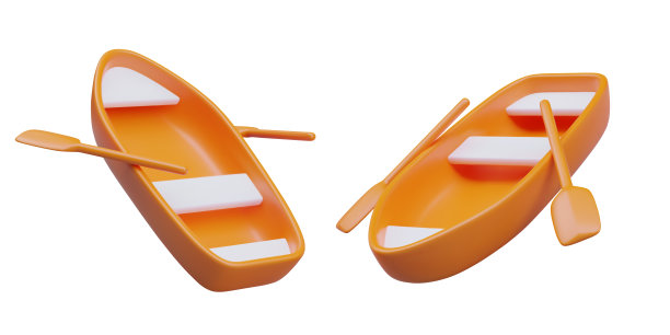 带桨的橙色船只不同侧面视角矢量图图片下载