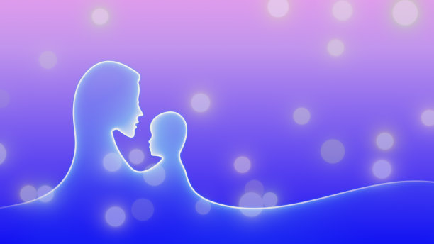 母亲节主题妈妈和孩子的霓虹灯发光粒子图片下载