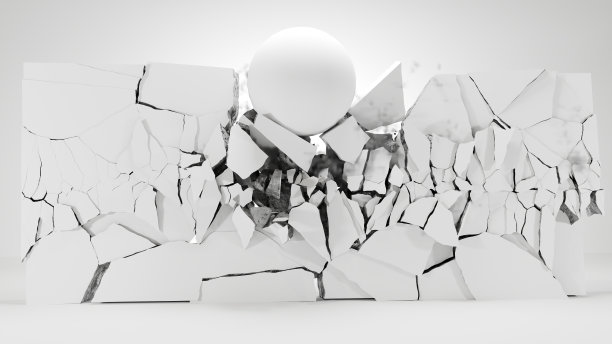 墙被巨大的球打碎了。3 d渲染。图片下载
