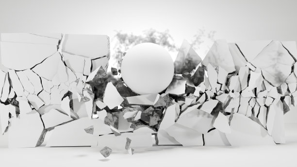墙被巨大的球打碎了。3 d渲染。图片下载