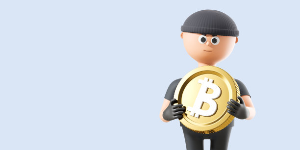 卡通男骗子手里拿着比特币，拷贝空间图片下载