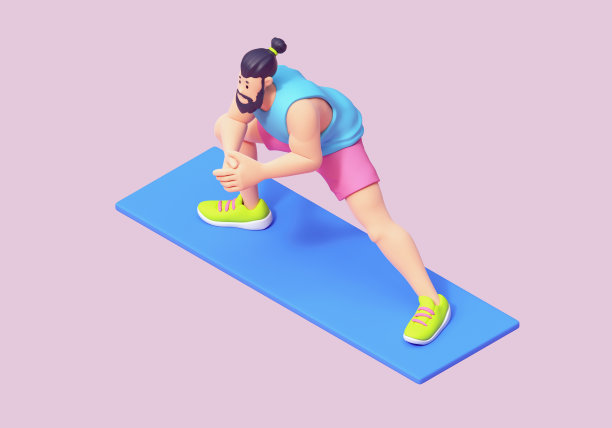 3d渲染胡子黑发男子做动态热身运动。图片下载