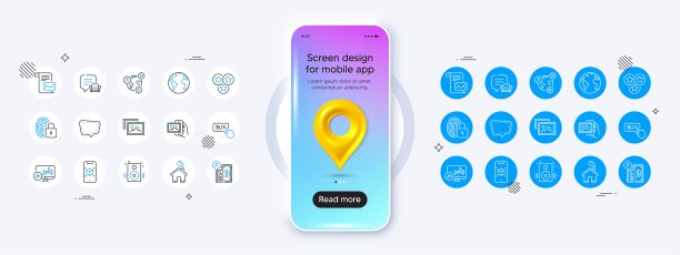 聊天消息，视频会议和世界行星线图标。对于web应用程序，打印矢量图片下载