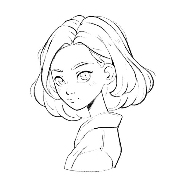 一个年轻的卡通女孩的线条艺术肖像。图片下载