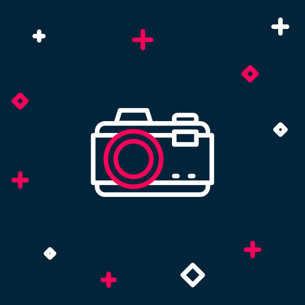 线照片相机图标孤立的蓝色背景。与相机。数码摄影。色彩缤纷的轮廓概念。向量图片下载