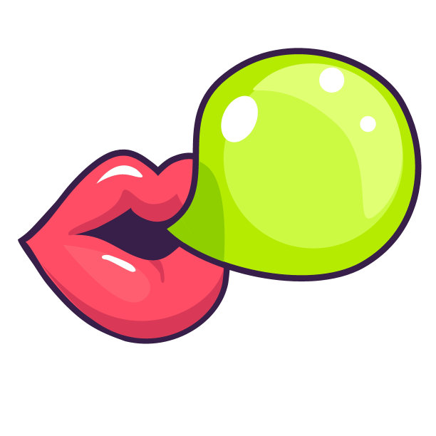 矢量卡通的嘴唇吹绿色泡泡糖图片下载