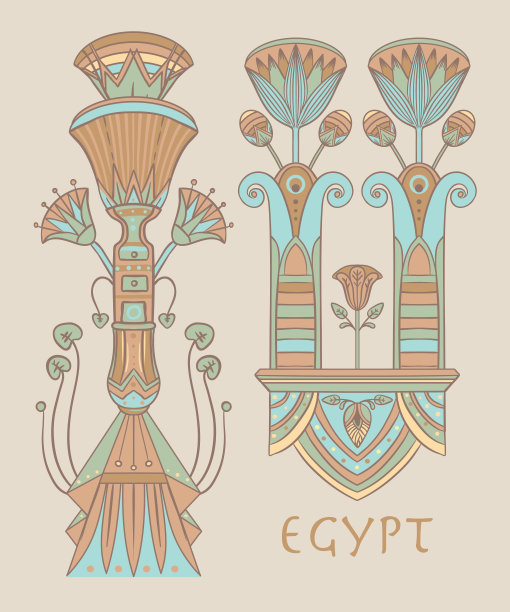 埃及花彩色设计元素集孤立的白色。莲花，矢量符号，符号，插图。图片下载