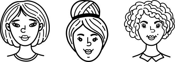 一组女性面孔的图像，一幅黑白素描。社交媒体用户的化身。女人脸上的表情。黑白手绘。矢量图图片下载