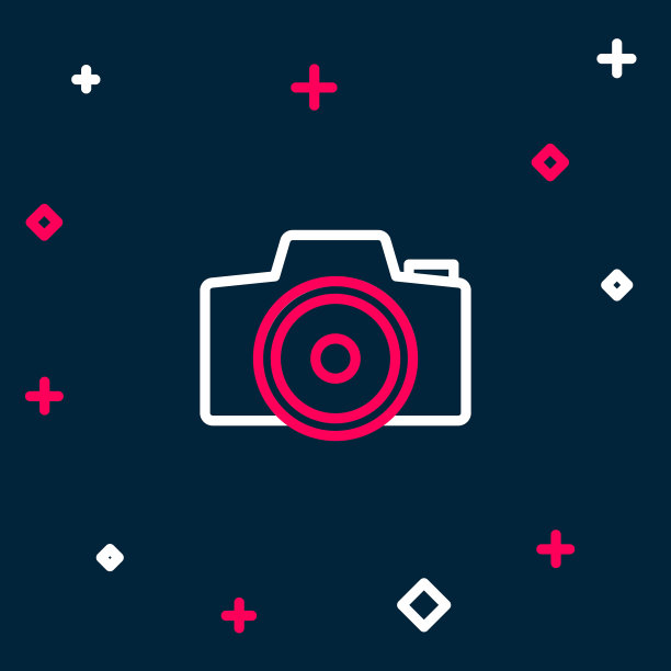 线照片相机图标孤立的蓝色背景。与相机。数码摄影。色彩缤纷的轮廓概念。向量图片下载