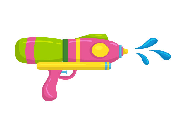 矢量塑料儿童玩具水枪图标孤立的白色背景。多色卡通插图。图片下载