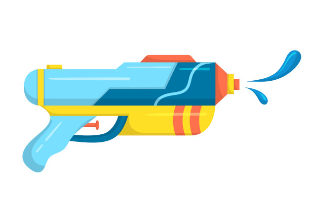 矢量塑料儿童玩具水枪图标孤立的白色背景。多色卡通插图。图片下载