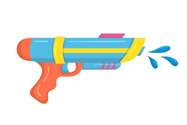 矢量塑料儿童玩具水枪图标孤立的白色背景。多色卡通插图。图片下载