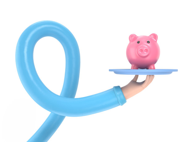 提供投资储蓄服务，最佳财富管理或商业贷款，共同基金和金融解决方案的概念，商人专业手服务珍贵的储蓄罐在豪华托盘。长臂概念。图片下载