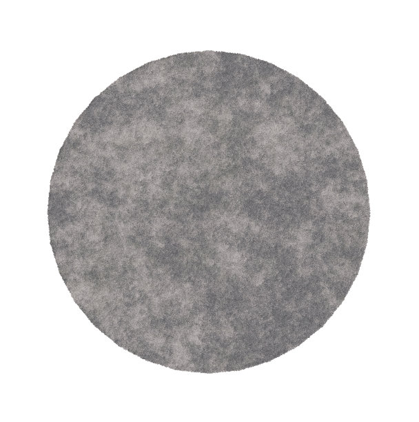 现代，灰色圆形地毯，俯视图。地毯孤立在白色的背景上。剪掉家居装饰。当代阁楼风格。平面布局，平面图。3 d渲染。图片下载