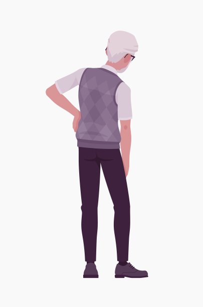 退休老人活跃老人，老年养老金领取者站立腰疼后方图片下载