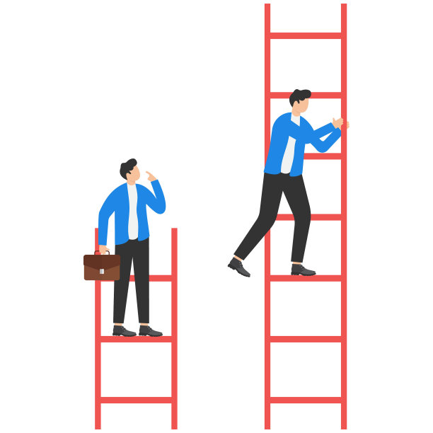 商人看着领导爬上梯子。概念业务矢量插图。图片下载