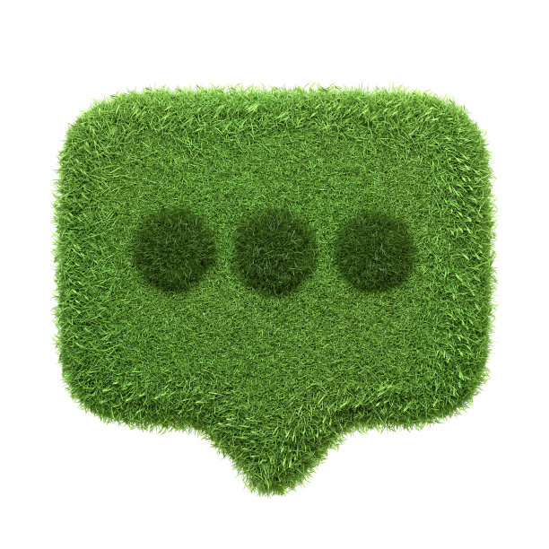 一个语音气泡图标由绿色的草孤立在白色的背景图片下载