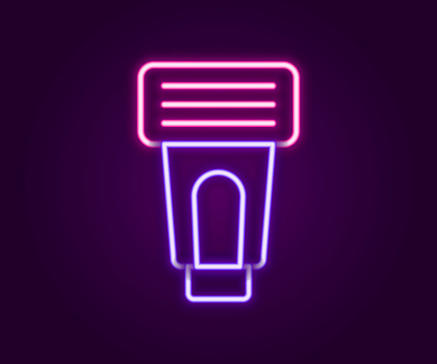 发光的霓虹灯线照片相机闪光灯图标孤立的黑色背景。色彩缤纷的轮廓概念。向量图片下载