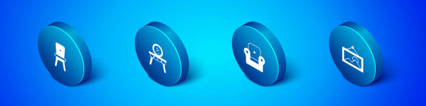 设置等距椅子，扶手椅，图片和梳妆台图标。向量图片下载