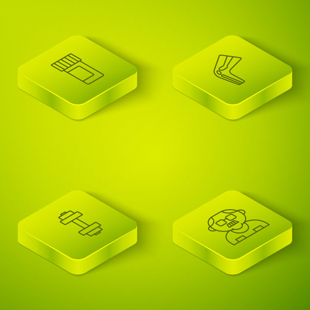 设置等距线骨痛，哑铃，祖父和药瓶药丸图标。向量图片下载