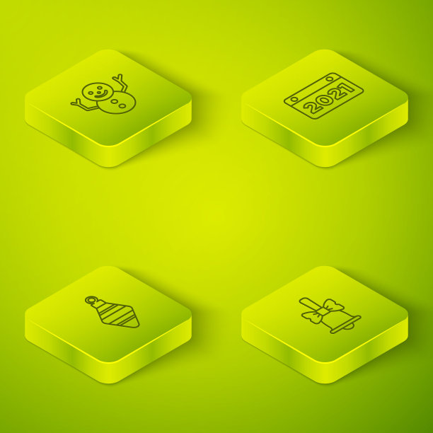 2.5D等距线日历、圣诞球、铃铛和雪人图标矢量素材图片下载