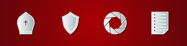 设置教皇帽，盾牌，相机快门和文档图标。向量图片下载