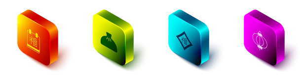 设定等距中国新年，饺子，和纸灯笼图标。向量图片下载