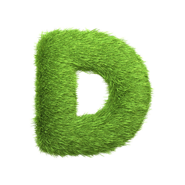 大写字母D形从郁郁葱葱的绿草，孤立在白色的背景图片下载