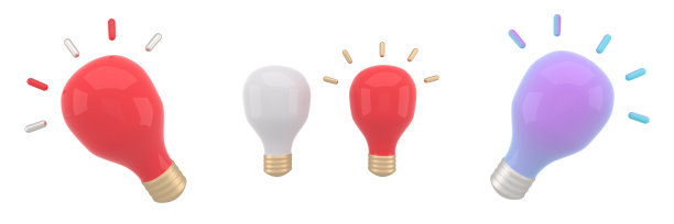 3d设置打开和关闭灯泡图标集。发光的白炽灯。创意理念，经营创新理念。图片下载