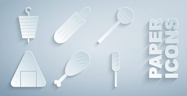 鸡腿，棒棒糖，饭团，炸香肠，法式热狗和烤羊肉串。向量图片下载