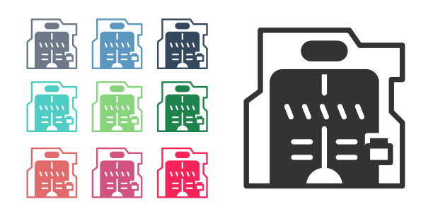 黑色的未来主义滑动门图标孤立在白色背景。设置图标彩色。向量图片下载