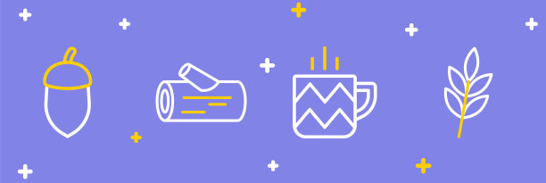 设置线叶子，茶杯，原木和橡子图标。向量图片下载