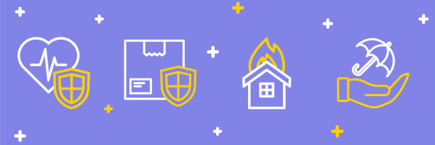 手持雨伞、房屋火灾、带盾牌的交付安全和人寿保险图标矢量素材图片下载