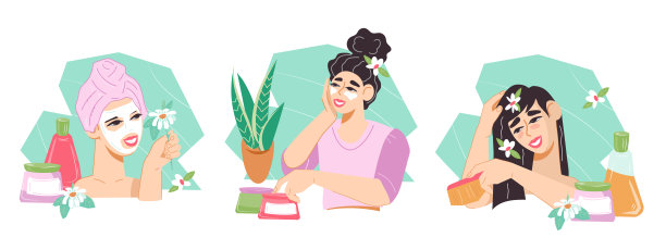 天然和有机化妆品的护肤和美容护理横幅集。图片下载