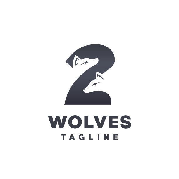 两只狼标志图标设计符号模板平面风格矢量图片下载